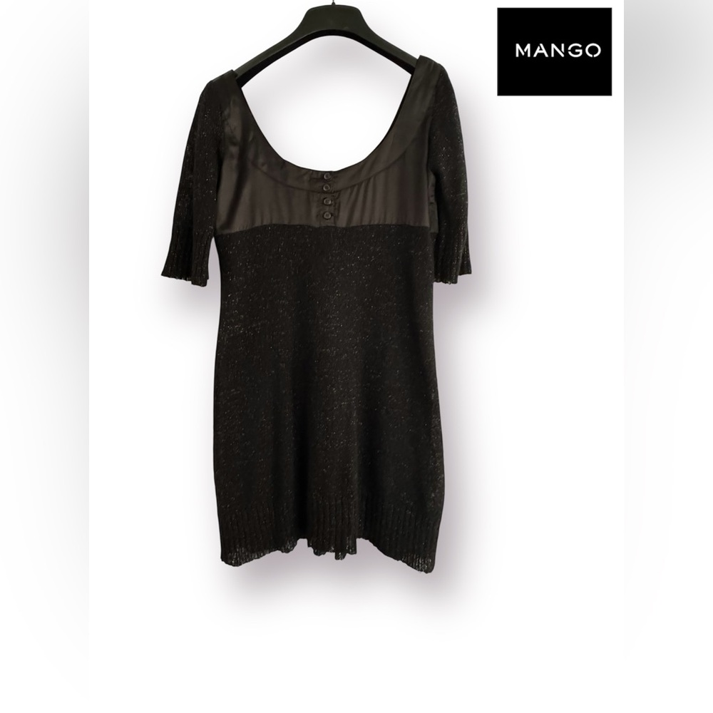 🛍️SALE🛍️ Mango Vintage Knitted Black&Copper Sparkle Dress w/Fringed Satin Scarf - Picture 6 of 15